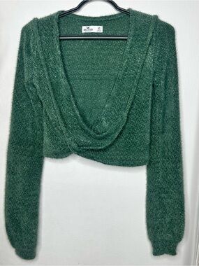 Hollister Green Cropped Long Sleeve Top Sweater XS